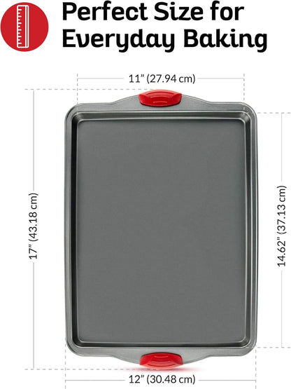 Premium Nonstick Baking Sheet Pans – Set of 3, Heavy-Gauge Carbon Steel, Warp, Dent, and Rust-Resistant – Gourmet Rimmed Half Cookie Sheet Trays, Non-Toxic for Exceptional Baking Performance