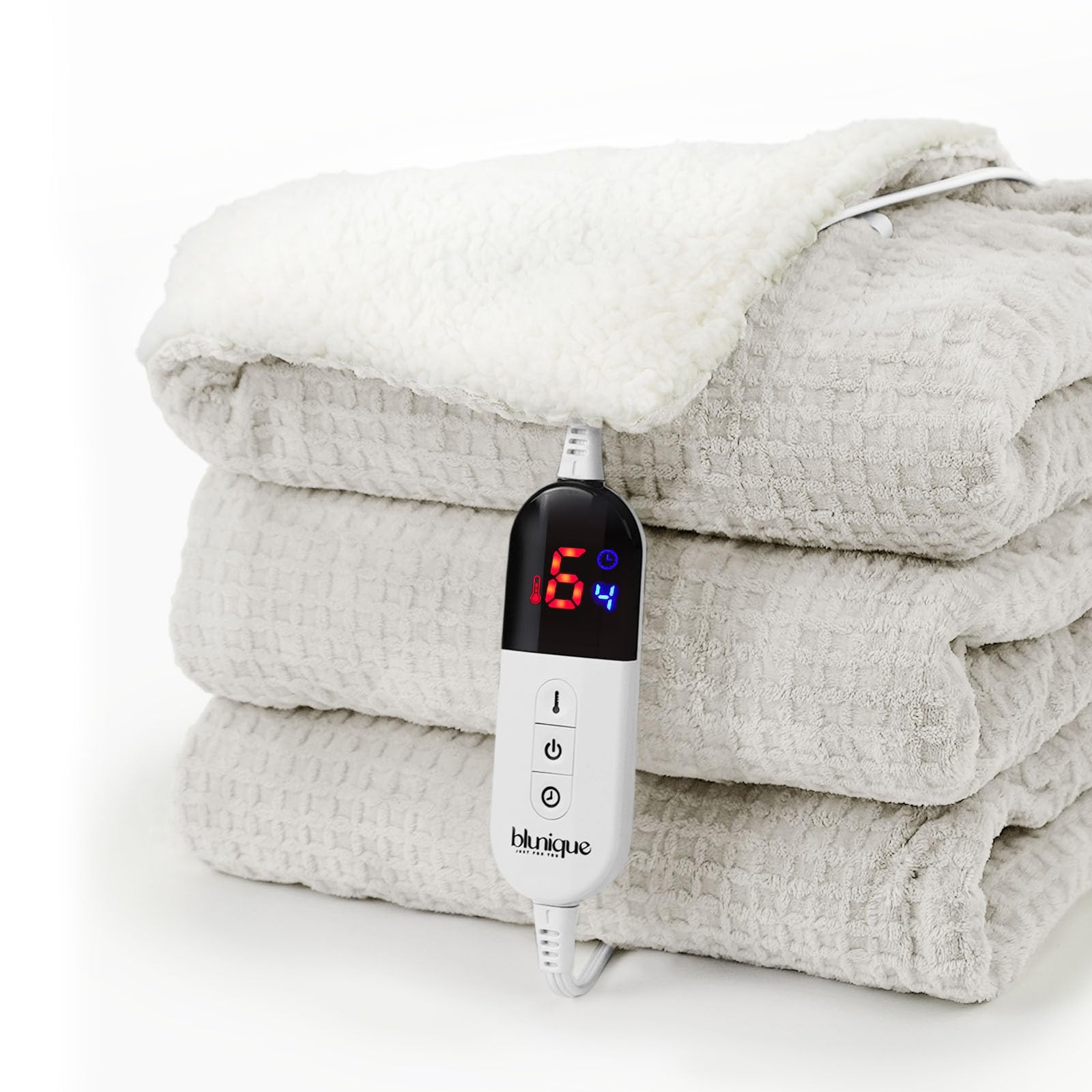 Heated Blanket Electric Throw Waffle, 50x60 Inches Sherpa Fleece Fast Heating Blanket 6 Heating Levels & 4 Hours Auto Off ETL Certification, Grey Throw