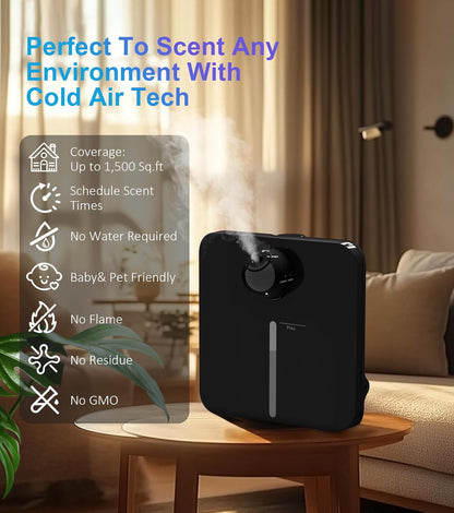 Essential Oil Diffuser for Home, Bluetooth Smart Scent Diffuser, Waterless Aromatherapy Diffuser, 1500 ft² Cold Air Hotel Collection Diffuser, Wireless Aroma Diffuser for Home, Hotel, Office