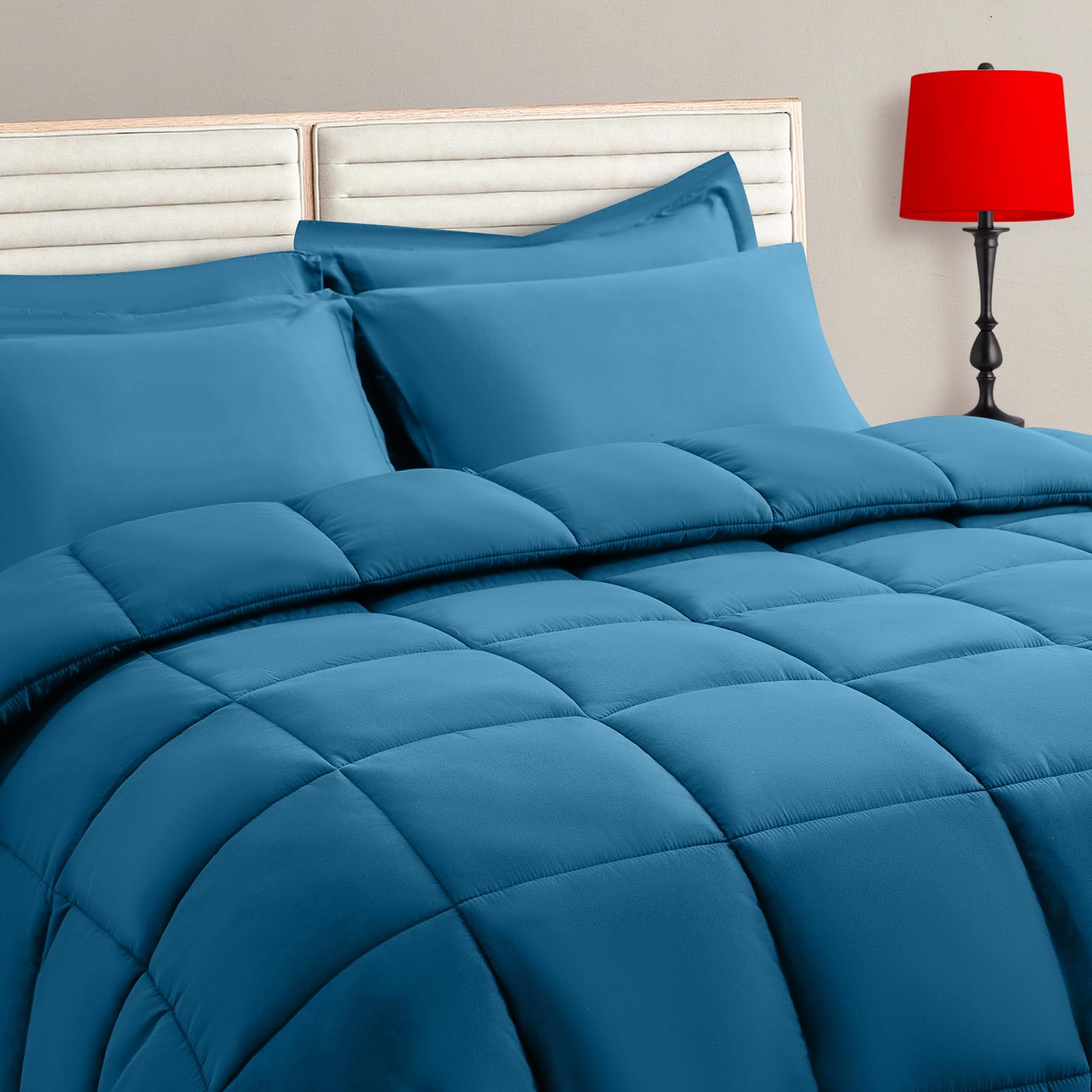 TAIMIT Full Size Comforter Set - 7 Pieces, Bed in a Bag Bedding Sets with All Season Soft Quilted Warm Fluffy Reversible Comforter,Flat Sheet,Fitted Sheet,2 Pillow Shams,2 Pillowcases,Dark Grey