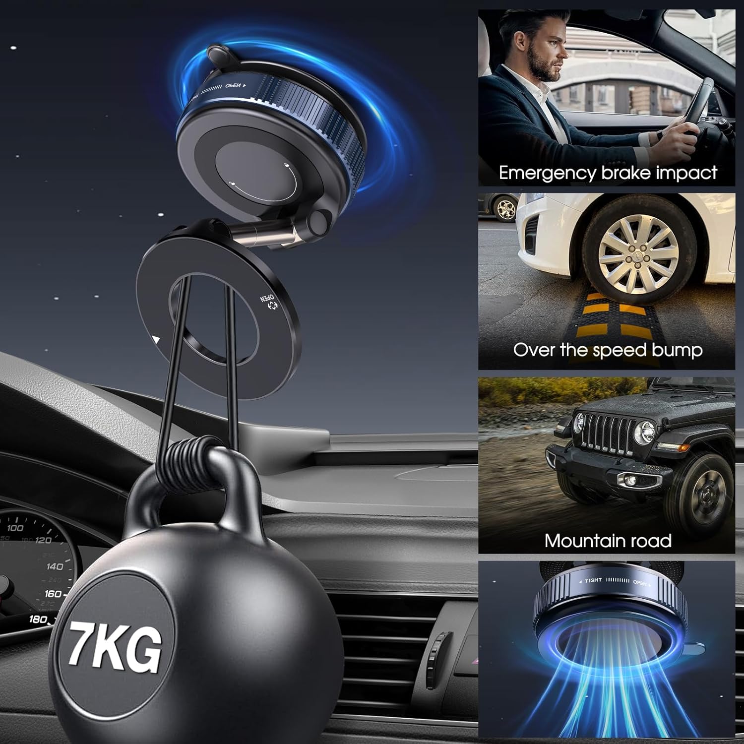 Vacuum Magnetic Suction Phone Holder, Foldable and Retractable Hands-Free Suction Cup Phone Mount for Car/Gym/Mirror/Smooth Surface, Compatible with iPhone Android and All Smartphones (Black)