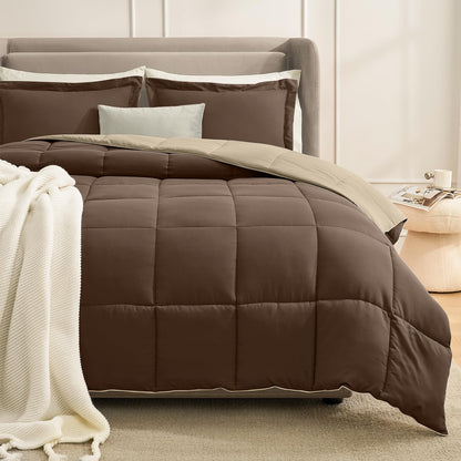 Homelike Moment Queen Comforter Set Grey, Comforters Queen Size Set, Soft Lightweight Down Alternative Bed Comforter Full Size Reversible All Season 3 Pieces Bedding Sets Grey/Light Gray