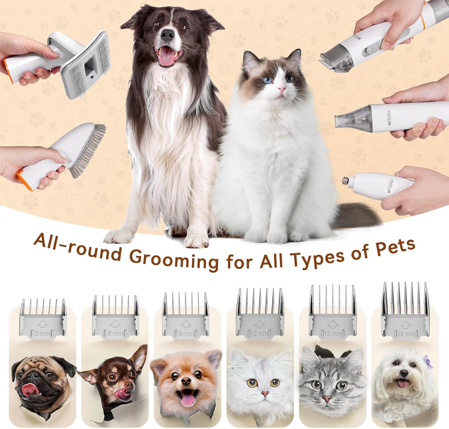 Afloia Dog Grooming Kit, Pet Grooming Vacuum & Dog Clippers Nail Trimmer Grinder & Dog Brush for Shedding with 6 Pet Grooming Tools, Low Noise Dog Hair Remover Pet Grooming Supplies for Dog Cat