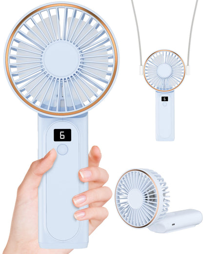 Handheld Fan, Portable Fan, 4000mAh Rechargeable Personal Fan, 180° Foldable Mini Desk Fan with 6 Wind Speed, LCD Digital Display, Lanyard as Neck Fan, Ultra Quiet, Pocket Size for Indoor Outdoor