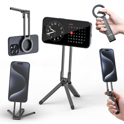 ULANZI MA30 Magnetic Phone Tripod Stand for iPhone - Aluminium Maglock Smartphone Mini Tripod Pocket Cell Phone Stand Strong Magnet Quick Mount Compatible with iPhone 16 15 14 13 12 Series, Black