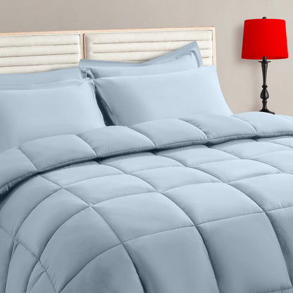 TAIMIT Full Size Comforter Set - 7 Pieces, Bed in a Bag Bedding Sets with All Season Soft Quilted Warm Fluffy Reversible Comforter,Flat Sheet,Fitted Sheet,2 Pillow Shams,2 Pillowcases,Dark Grey