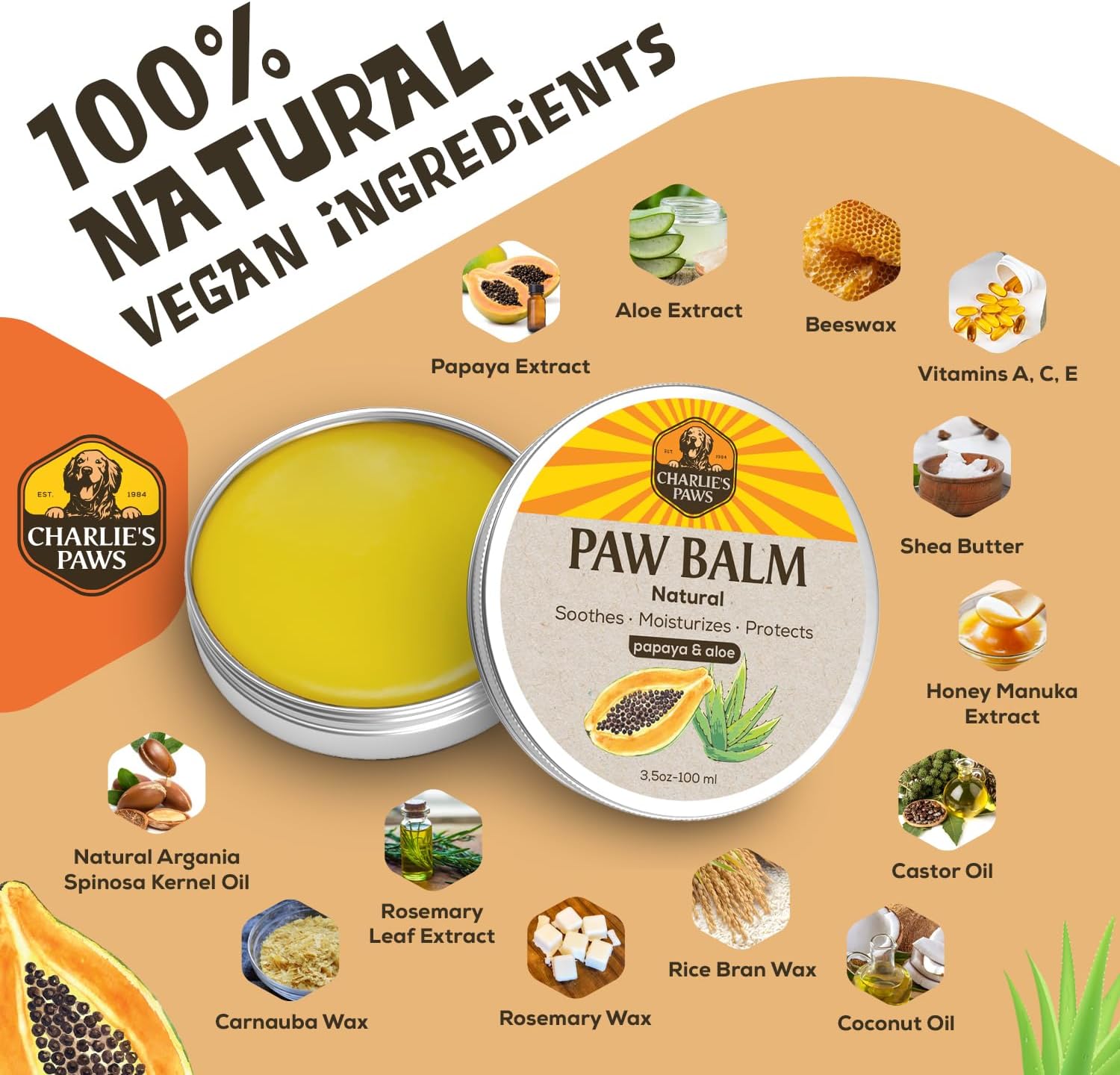 2 Pack Paw Balm for Dog and Cat Pad Balm Nose Cat Butter Moisturizer Wax for Dog Pet Puppy Protect Dry Cracked Paw Foot Heals Restores Paw Elbows with 100% Natural Oil Aloe & Papaya 3.5 Oz