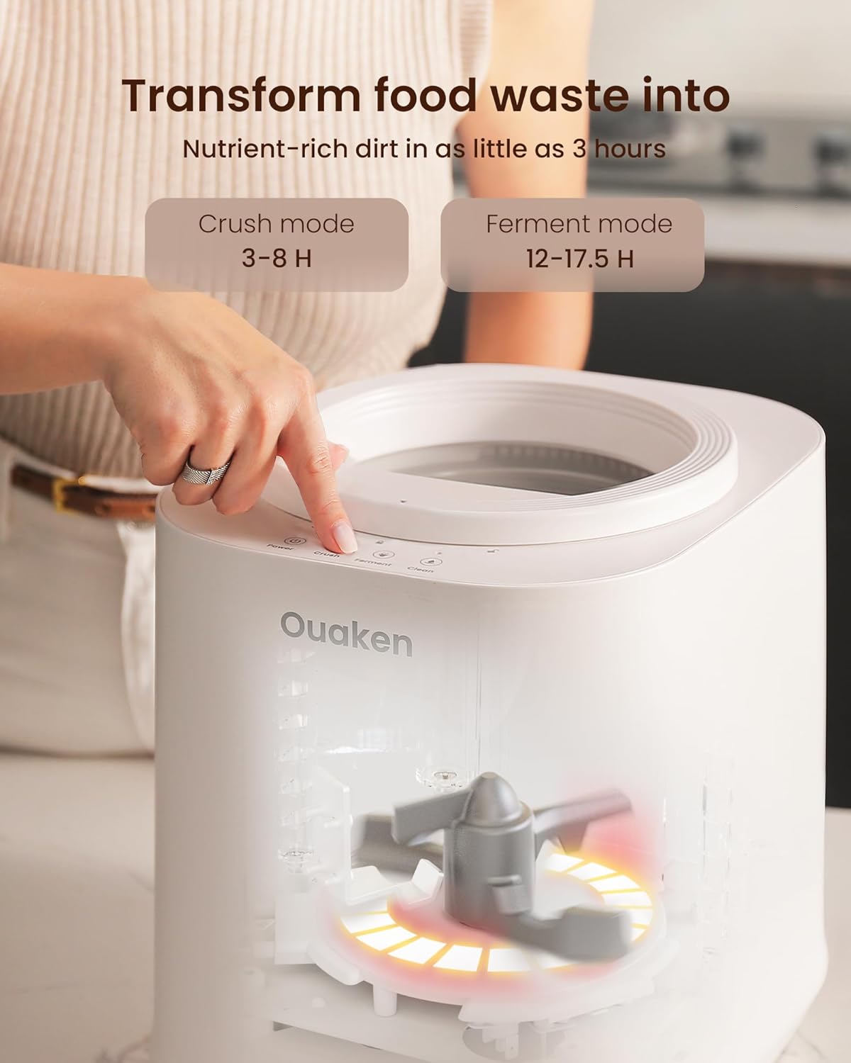 Electric Composter for Kitchen, 4L Smart Countertop Compost Bin, Odorless | Low Noise | Auto-Cleaning | Turn Food Waste into Fertilizer Within 3 Hrs, Indoor Food Waste Compost Machine, Gifts