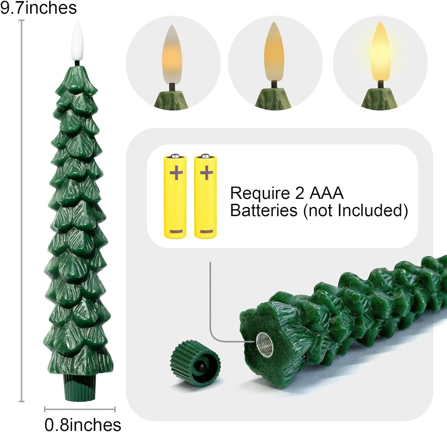 4PCS Christmas Tree Candles, 9.7 Inch Flameless Taper Candles with Remote and Timer, LED Battery Operated Taper Candlesticks with 3D Flickering for Christmas Home Decoration.