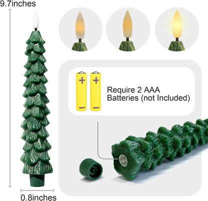 4PCS Christmas Tree Candles, 9.7 Inch Flameless Taper Candles with Remote and Timer, LED Battery Operated Taper Candlesticks with 3D Flickering for Christmas Home Decoration.