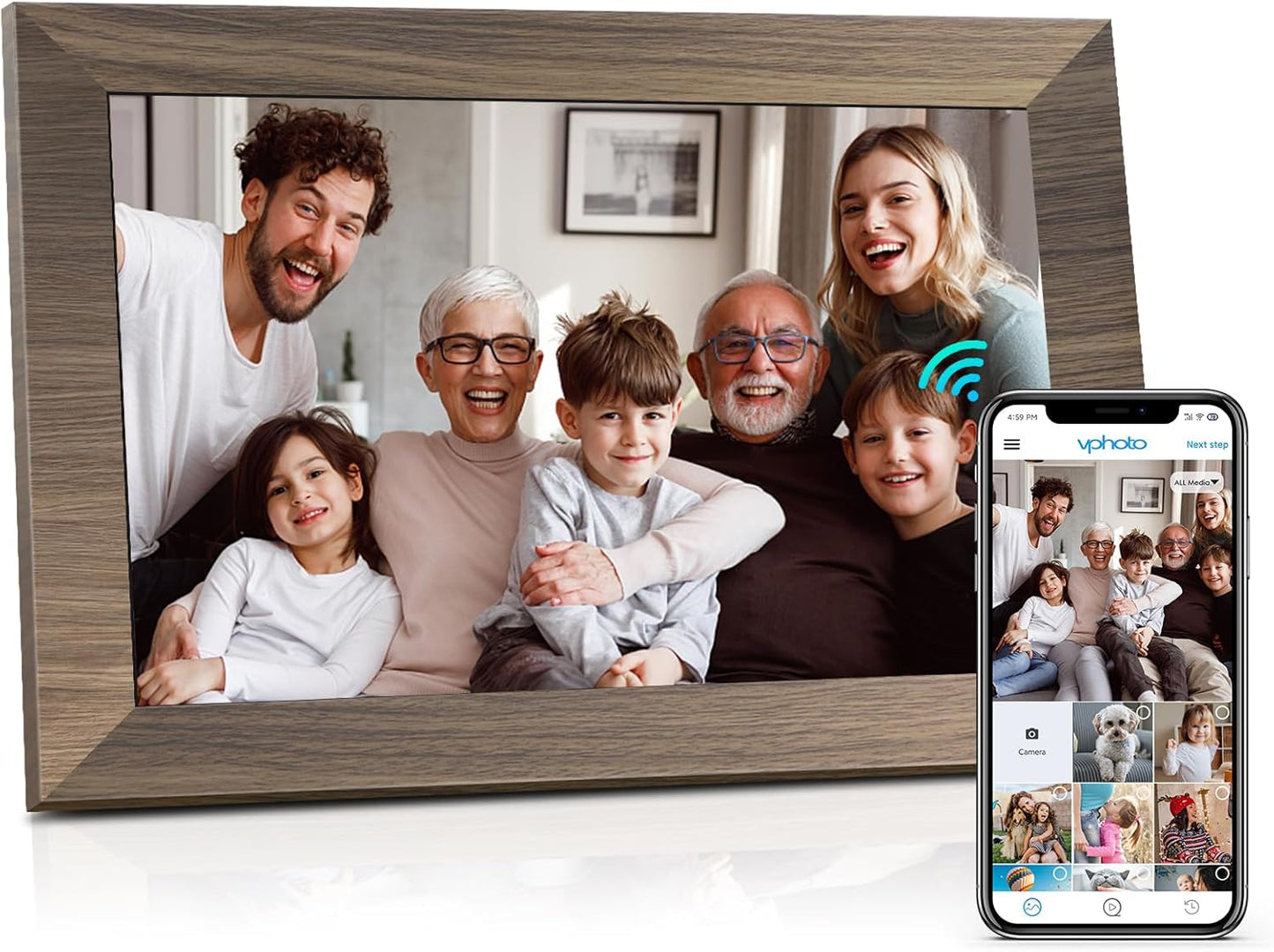 WiFi Digital Picture Frame 10.1 Inch, IPS Touch Screen Smart Cloud Digital Photo Frame with 16GB Storage, Wall Mountable, Auto-Rotate, Share Photos from Anywhere Via App