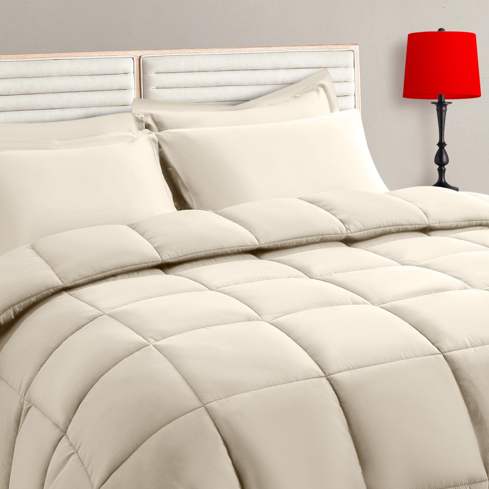 TAIMIT Full Size Comforter Set - 7 Pieces, Bed in a Bag Bedding Sets with All Season Soft Quilted Warm Fluffy Reversible Comforter,Flat Sheet,Fitted Sheet,2 Pillow Shams,2 Pillowcases,Dark Grey