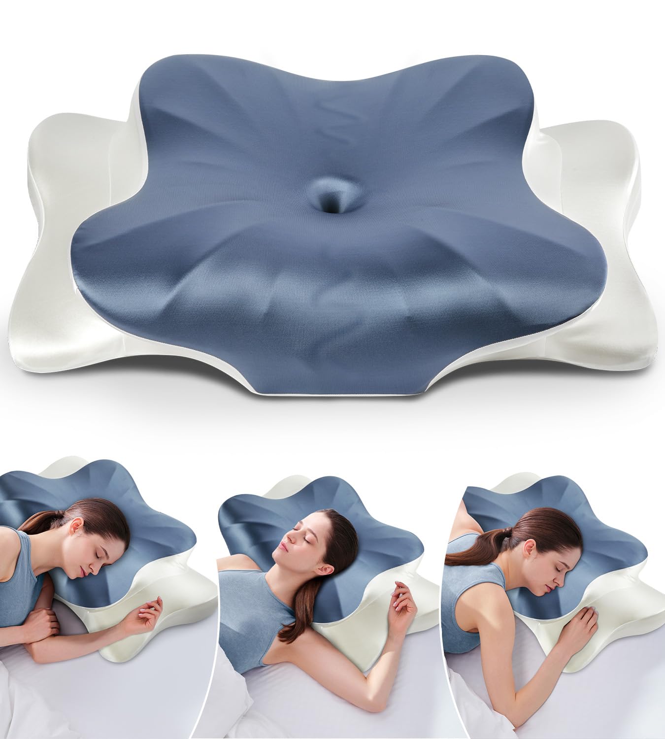DONAMA Cervical Neck Pillow for Pain Relief,Odorless Contour Memory Foam Pillows with Cooling Pillowcase Cozy Sleeping, Orthopedic Ergonomic Bed Pillows for Side Back Stomach Sleepers
