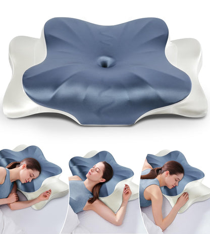 DONAMA Cervical Neck Pillow for Pain Relief,Odorless Contour Memory Foam Pillows with Cooling Pillowcase Cozy Sleeping, Orthopedic Ergonomic Bed Pillows for Side Back Stomach Sleepers