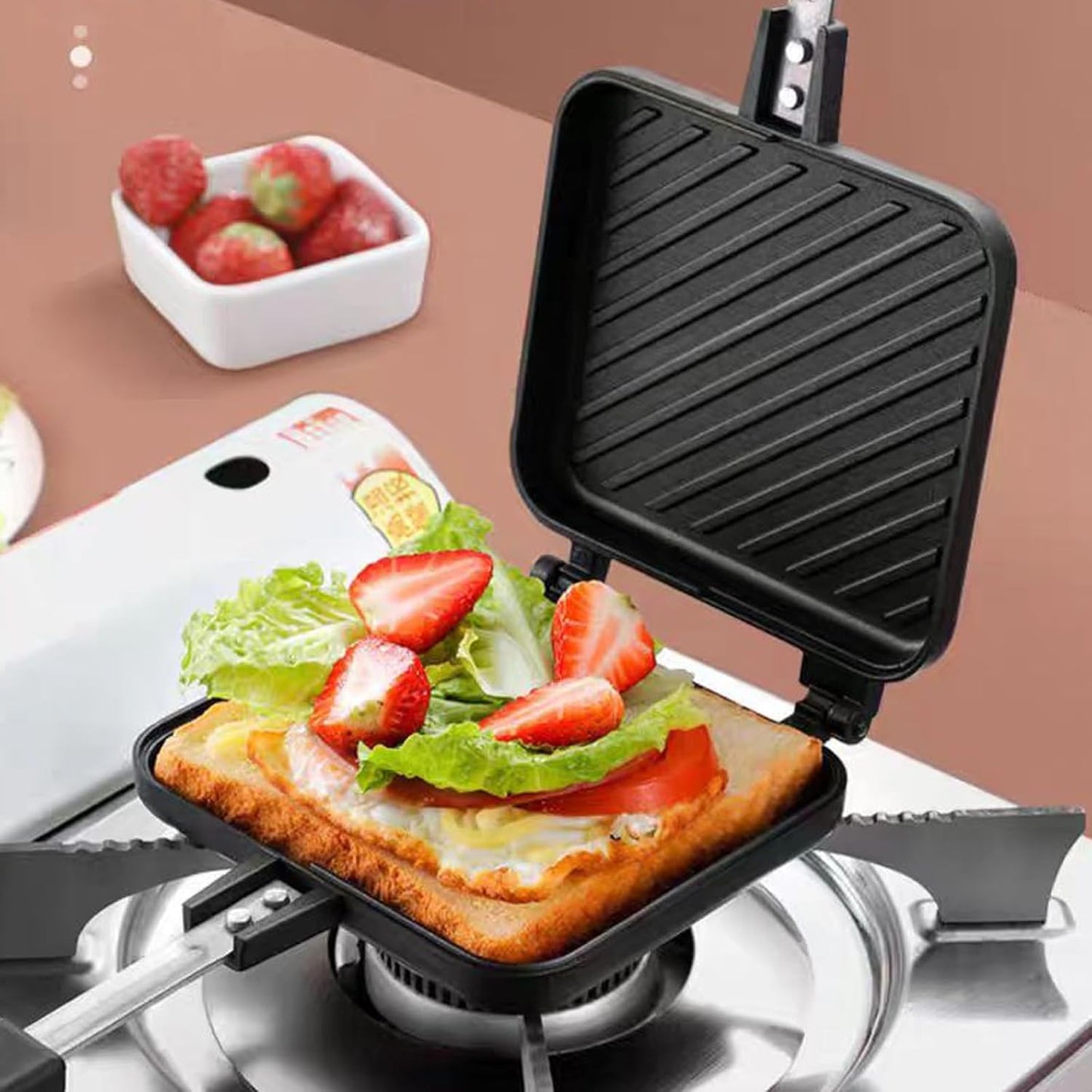 Sandwich Maker, Grilled Panini Maker Pan with Non-Stick Plates, Stovetop Toasted Sandwich Maker Press, Double Sided Aluminum Flip Cheese Maker Frying Pan for Home Kitchen Breakfast Camping