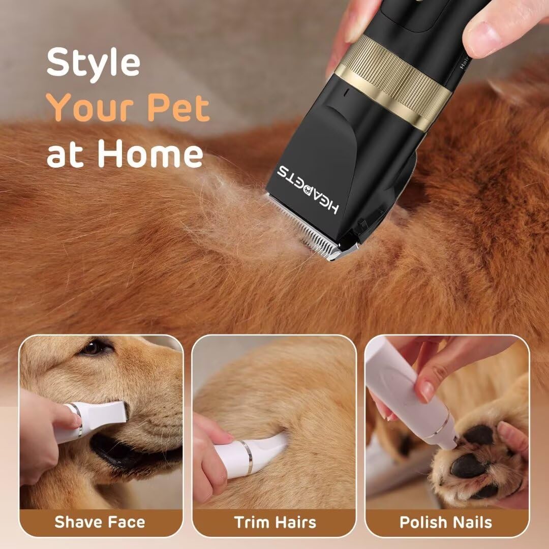 Dog Hair Clippers for Grooming Kit and Dog Paw Trimmer Nail Grinder for Grooming, Low Noise Rechargeable Cordless, Shaver Grooming Supplies for Pet Cats Dogs (Black, White)