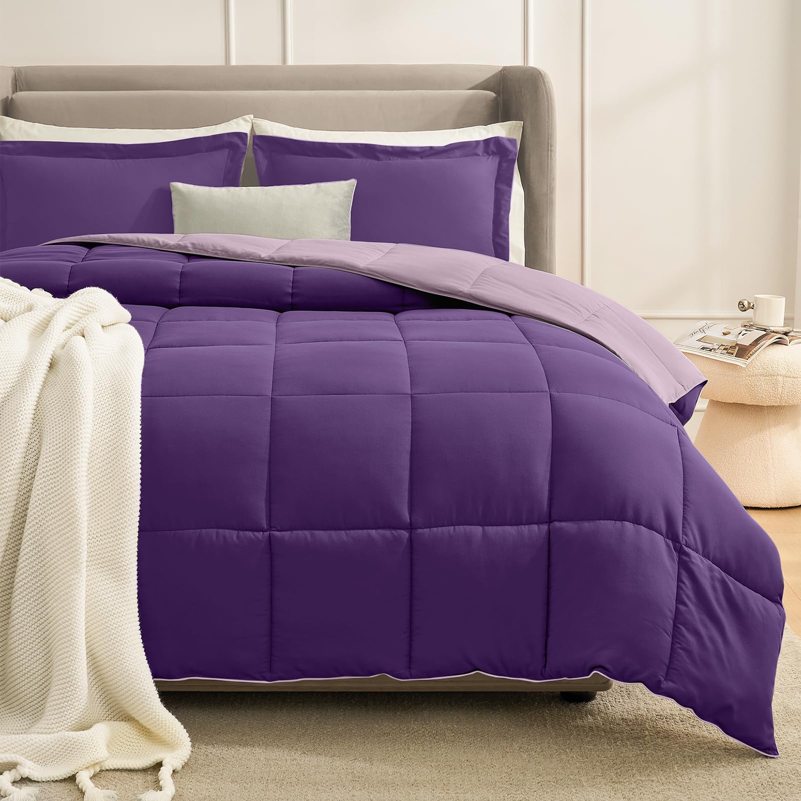 Homelike Moment Queen Comforter Set Grey, Comforters Queen Size Set, Soft Lightweight Down Alternative Bed Comforter Full Size Reversible All Season 3 Pieces Bedding Sets Grey/Light Gray