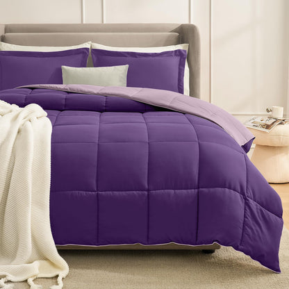 Homelike Moment Queen Comforter Set Grey, Comforters Queen Size Set, Soft Lightweight Down Alternative Bed Comforter Full Size Reversible All Season 3 Pieces Bedding Sets Grey/Light Gray