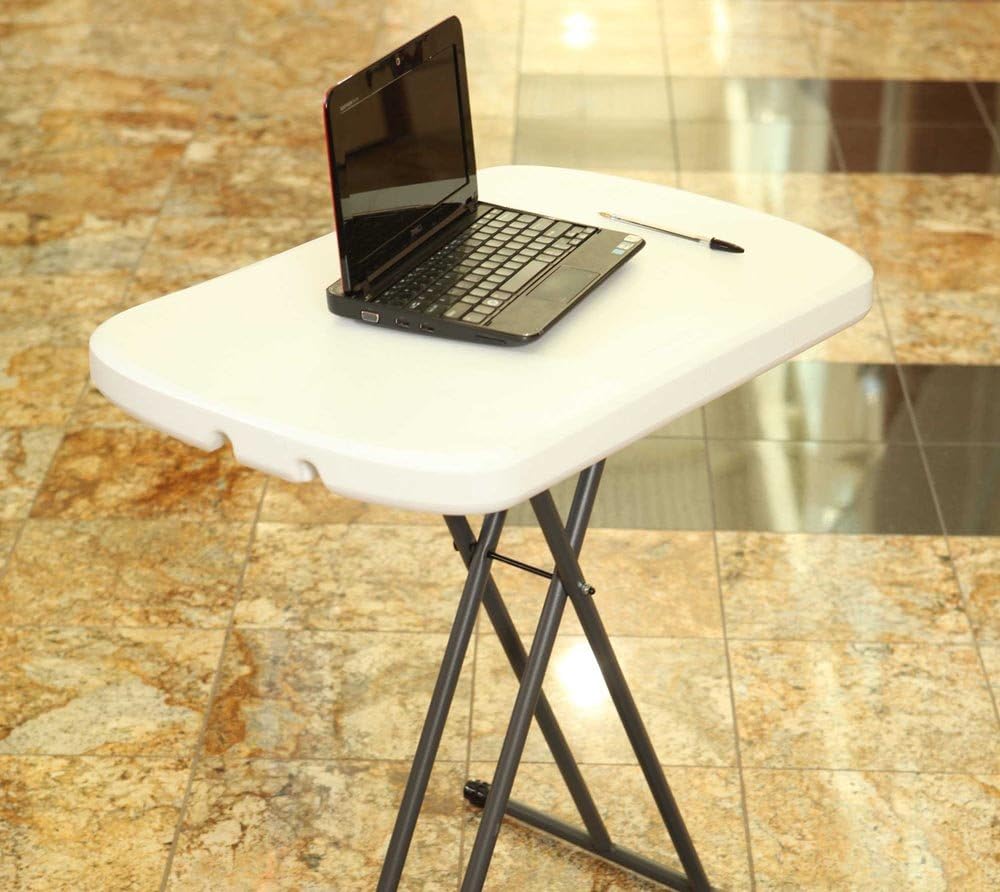 Lifetime 80251 Adjustable Folding Laptop Table TV Tray, 26 Inch, White Granite