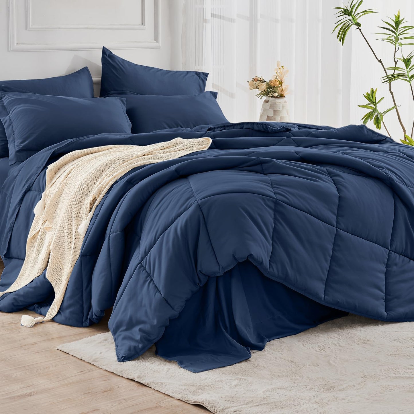 JOLLYVOGUE Queen Comforter Set, 7-Piece Bed in a Bag Queen, Ultra-Soft Comforters Queen Size, Queen Size Comforter Sets, Goose Down Alternative, Oeko-TEX Certified, Sheets & Pillowcases