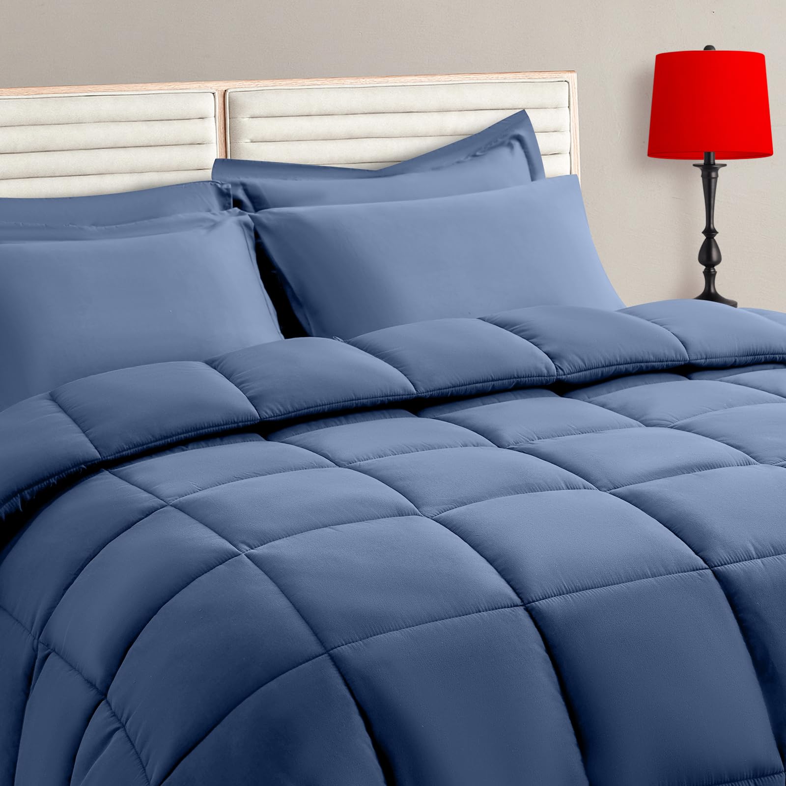TAIMIT Full Size Comforter Set - 7 Pieces, Bed in a Bag Bedding Sets with All Season Soft Quilted Warm Fluffy Reversible Comforter,Flat Sheet,Fitted Sheet,2 Pillow Shams,2 Pillowcases,Dark Grey