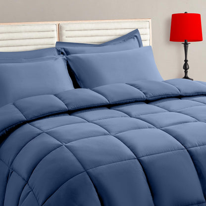 TAIMIT Full Size Comforter Set - 7 Pieces, Bed in a Bag Bedding Sets with All Season Soft Quilted Warm Fluffy Reversible Comforter,Flat Sheet,Fitted Sheet,2 Pillow Shams,2 Pillowcases,Dark Grey