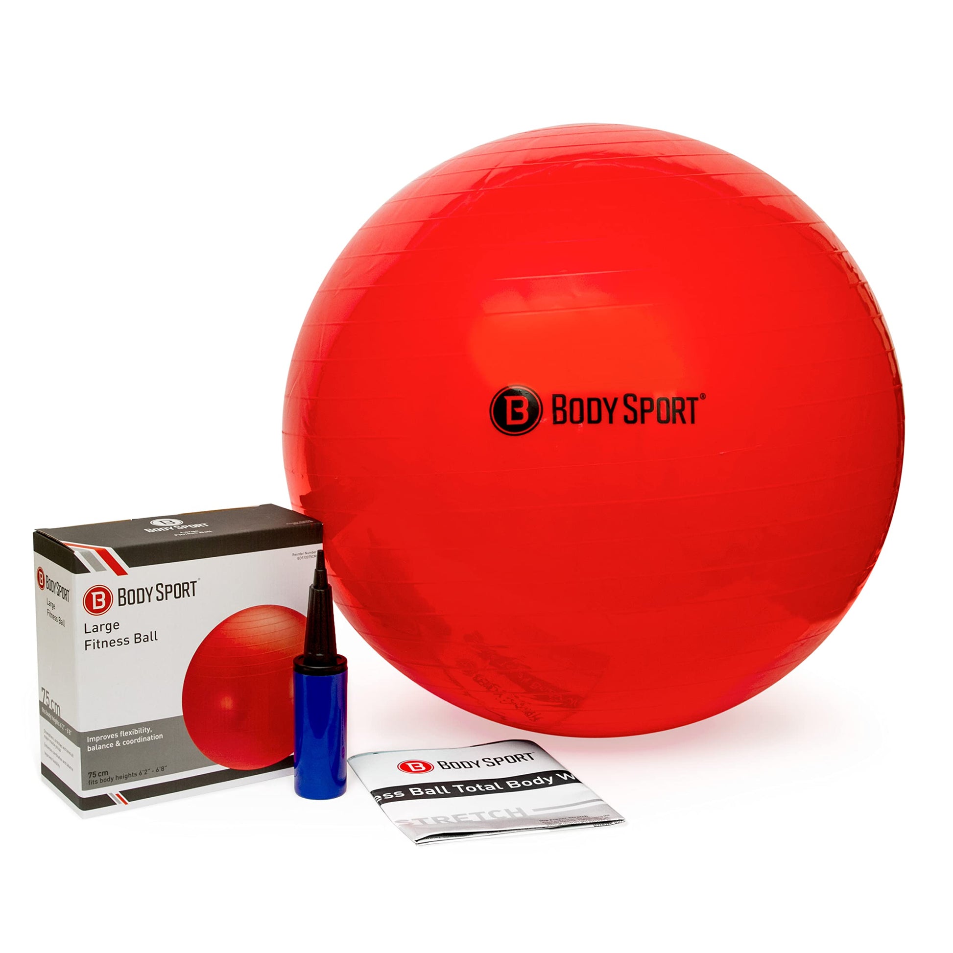 Body Sport Exercise Ball with Pump for Home, Gym, Balance, Stability, Pilates, Core Strength, Stretching, Yoga, Fitness Facilities, Desk Chairs