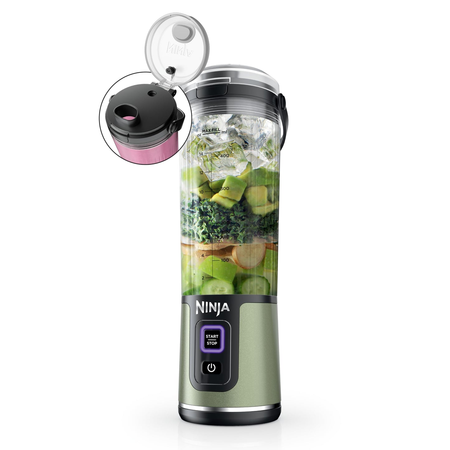 Ninja BC151EM Blast Portable Blender, Cordless, 18oz. Vessel, Personal Blender-for Shakes & Smoothies, BPA Free, Leakproof-Lid & Sip Spout, USB-C Rechargeable, Dishwasher Safe Parts, Forest Green
