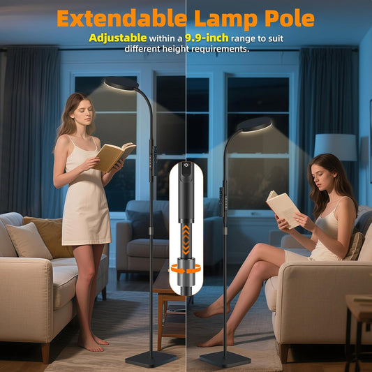 Floor Lamp, Adjustable Height Floor Lamps for Living Room Bedroom, 120 LED Super Bright Standing Lamp Remote & Touch Control Dimmable Gooseneck Tall Stand Reading Lamp for Office Craft, Black