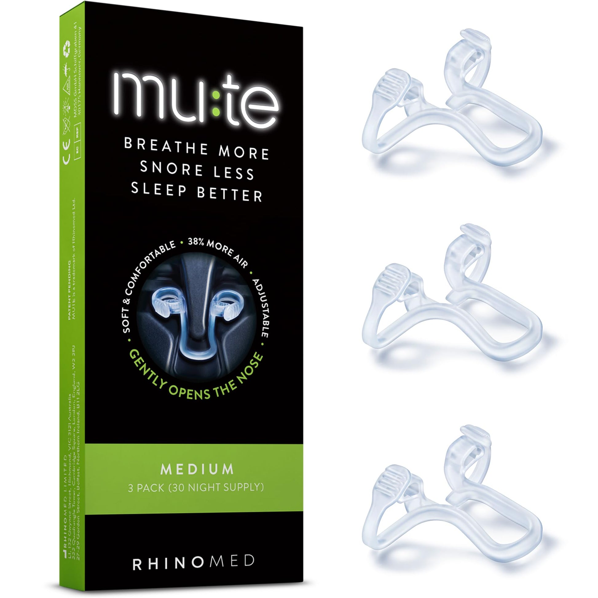 Mute Nasal Dilator for Snore Reduction - Anti-Snoring Aid Solution - Improve Airflow - Comfortable Nose Vents, Breathing Aids for Better Sleep - (Size Large, 3-Pk)