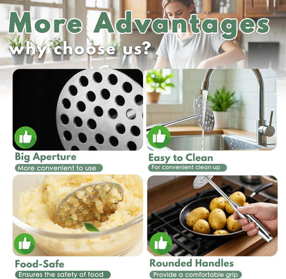 Stainless Steel Potato Masher - Heavy Duty Mashed Potato Maker, Avocado, Sweet Potato, Vegetable, Fruit Mash Tool
