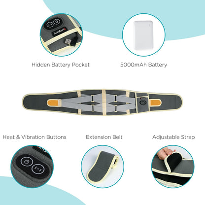 Comfytemp Cordless Heating Pad with Massager for Back Pain Relief, Portable Lower Back Massager, Birthday Gifts for Dad Mom Men Women, 3 Heat Auto-Off 58" Grey Yellow