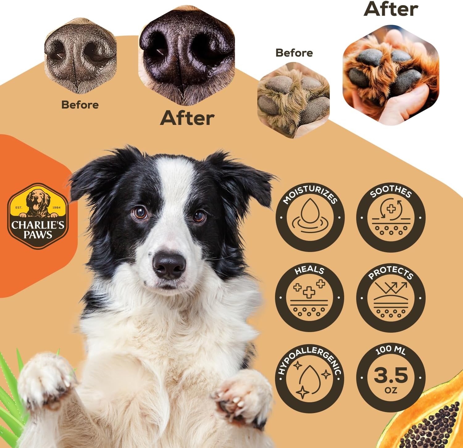 2 Pack Paw Balm for Dog and Cat Pad Balm Nose Cat Butter Moisturizer Wax for Dog Pet Puppy Protect Dry Cracked Paw Foot Heals Restores Paw Elbows with 100% Natural Oil Aloe & Papaya 3.5 Oz