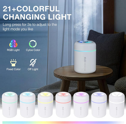 Portable Mini Humidifier, 300ml USB Cool Mist Small Humidifier with Colorful Lights. Perfect for Bedroom, Office, Plants, travel & Car (White)