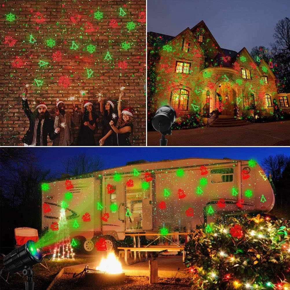 Christmas Projector Lights Outdoor Holiday Laser Lights Landscape Spotlight Red and Green Star Shower with 360 Accessibility Wireless Remote Christmas Decor for Xmas Party Outdoor Garden Patio Wall