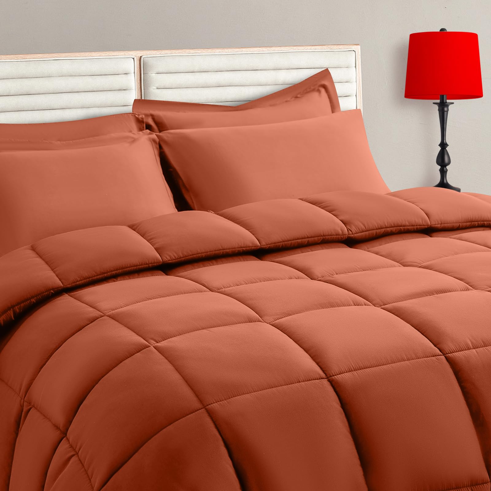 TAIMIT Full Size Comforter Set - 7 Pieces, Bed in a Bag Bedding Sets with All Season Soft Quilted Warm Fluffy Reversible Comforter,Flat Sheet,Fitted Sheet,2 Pillow Shams,2 Pillowcases,Dark Grey