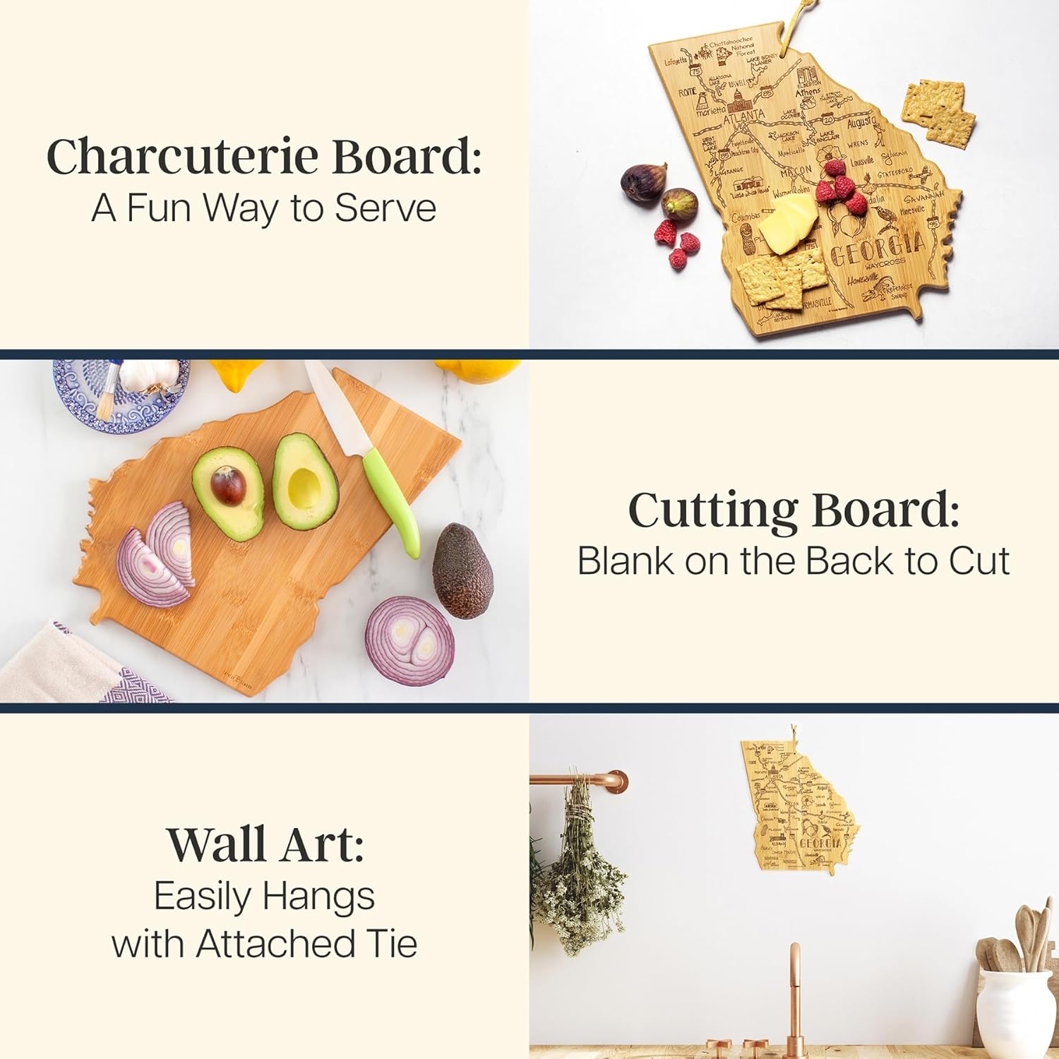 Totally Bamboo Destination Georgia State Shaped Cutting Board, Charcuterie and Cheese Serving Board – Georgia Gift for Home Décor or Everyday Kitchen Use