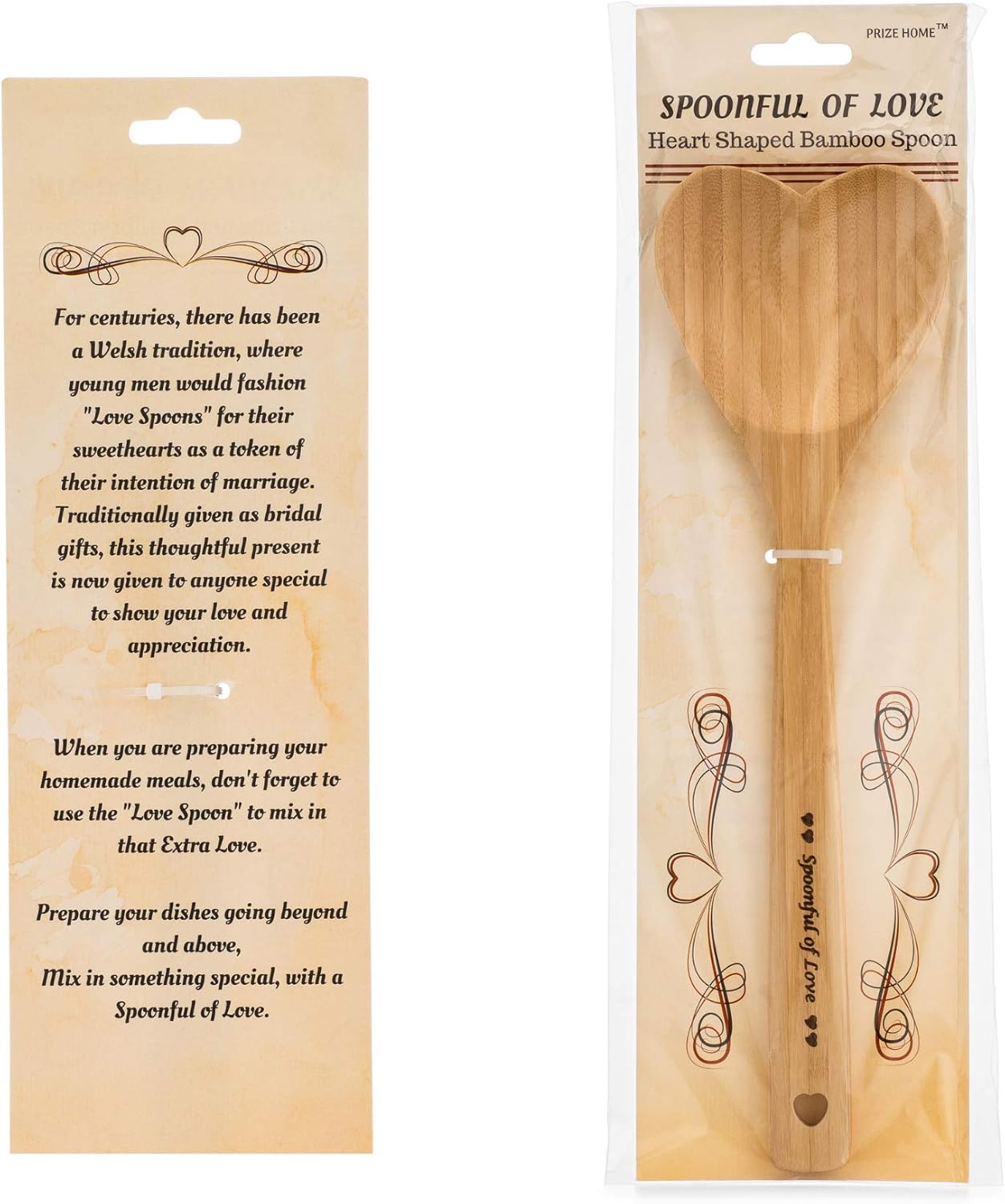 Heart Shaped Bamboo Spoon - Engraved SPOONFUL OF LOVE Wooden Serving Mixing Spoon - Vintage Country Kitchen Wood Utensil - Unique Gift Idea by PRIZE HOME