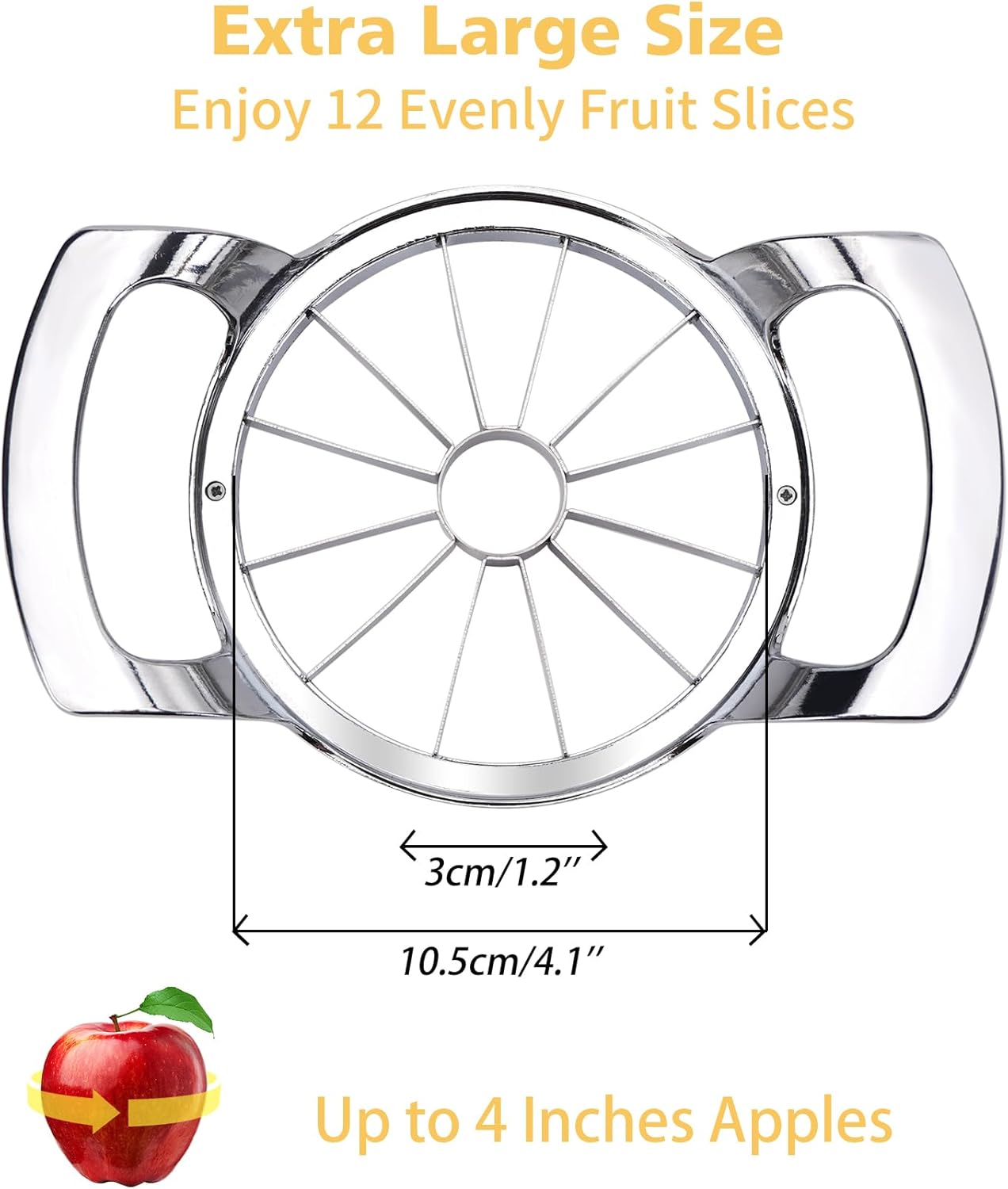 Apple Slicer Upgraded Version 12-Blade Extra Large Apples Corer, Stainless Steel Ultra-Sharp Fruit Cutter, Pitter, Divider for Up to 4 Inches (Update)