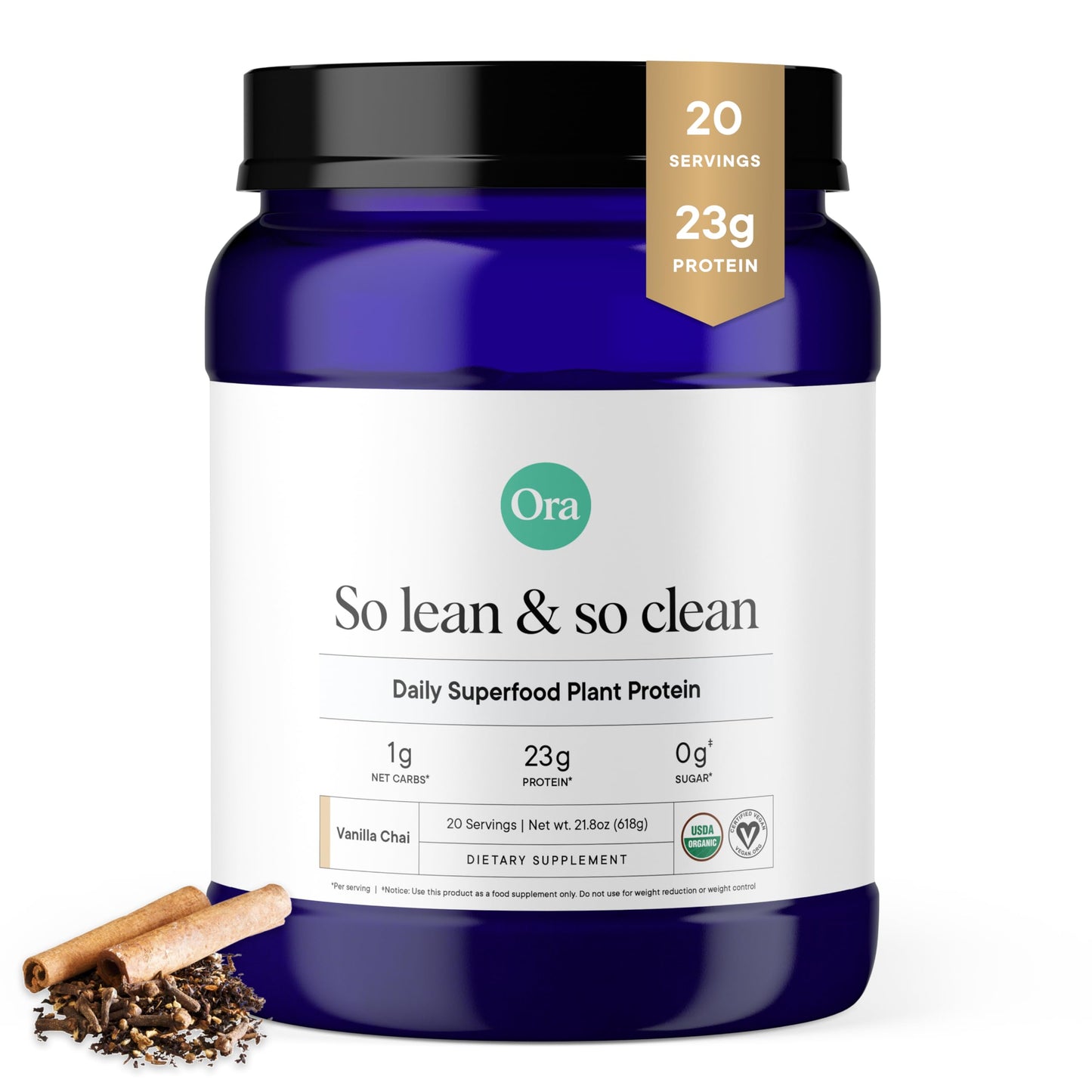 Ora Organic Vegan Protein Powder - 23g Plant Based Pea Protein + Superfood for Women and Men - Unsweetened & Unflavored - 20 Servings, No Erythritol, Keto-Friendly, Gluten-Free, Paleo, Soy-Free