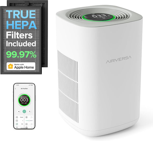 𝗧𝗿𝘂𝗲 𝗛𝗘𝗣𝗔 Air Purifier for Home Bedroom Large Room 1,050 Sq Ft Air Filters Up to 99.97% PM2.5 Display Smart Air Cleaner Works with HomeKit, for Baby Pet Desktop Office Dorm White AP2
