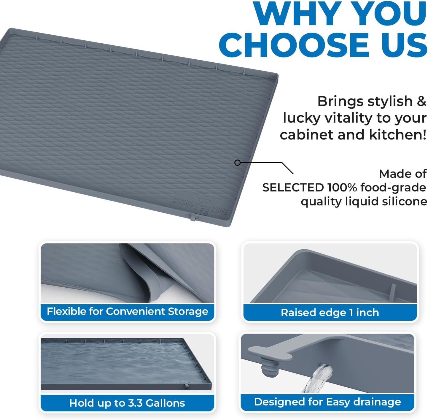 Premium Quality Under Sink Mat for Kitchen Waterproof 34" x 22" Silicone Under Sink Tray for Kitchen & Bathroom -Kitchen Cabinet Organizers and Storage Sink Drip Tray