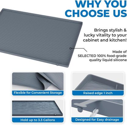 Premium Quality Under Sink Mat for Kitchen Waterproof 34" x 22" Silicone Under Sink Tray for Kitchen & Bathroom -Kitchen Cabinet Organizers and Storage Sink Drip Tray
