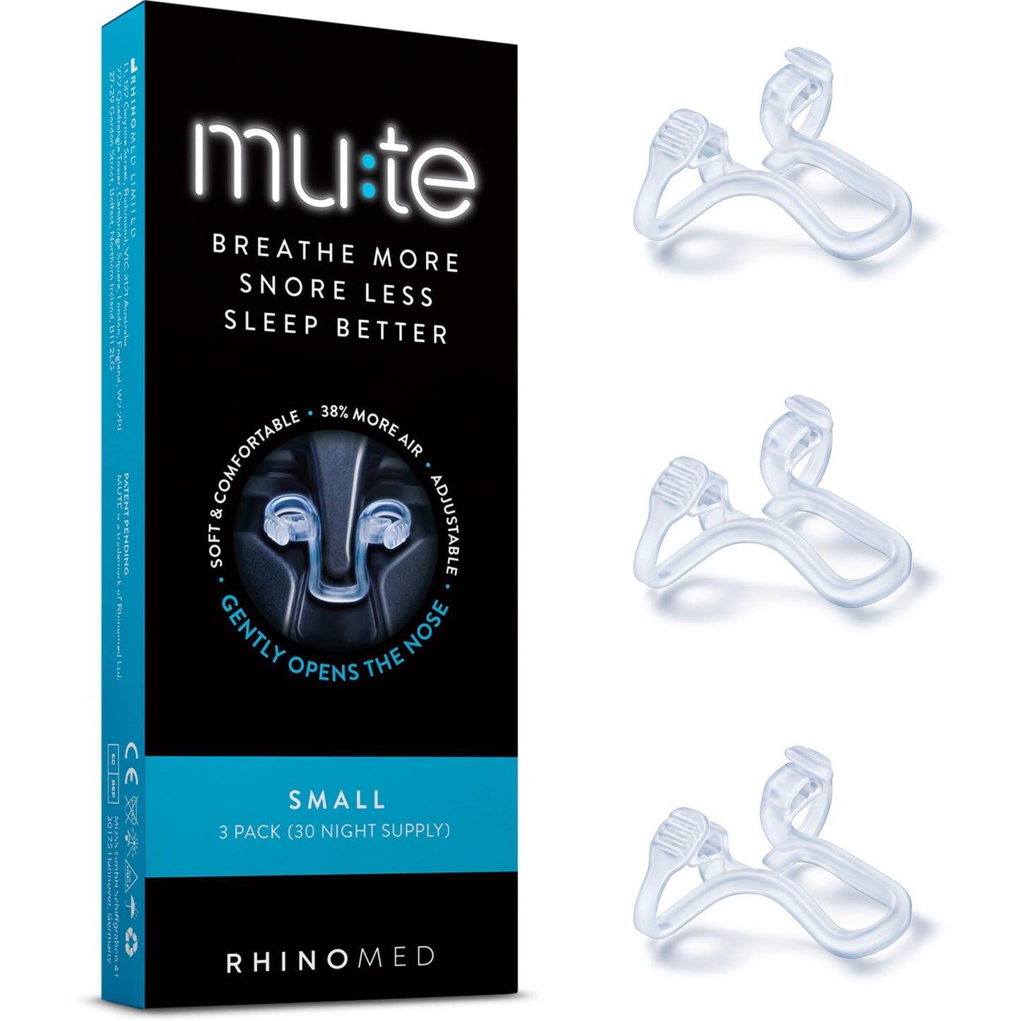 Mute Nasal Dilator for Snore Reduction - Anti-Snoring Aid Solution - Improve Airflow - Comfortable Nose Vents, Breathing Aids for Better Sleep - (Size Large, 3-Pk)