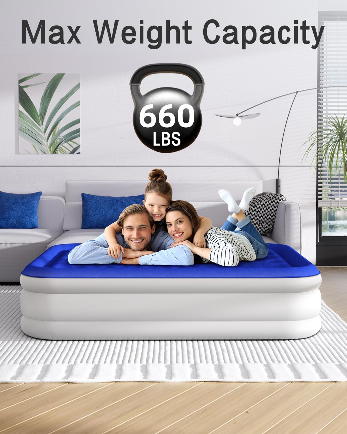 Queen Air Mattress with Built in Pump 16" Raised Blow Up Mattress Queen Size Comfort Air Bed, 3 Mins Fast Colchones Inflables Bed, Luxurious for Home/Guests,660 lbs Max