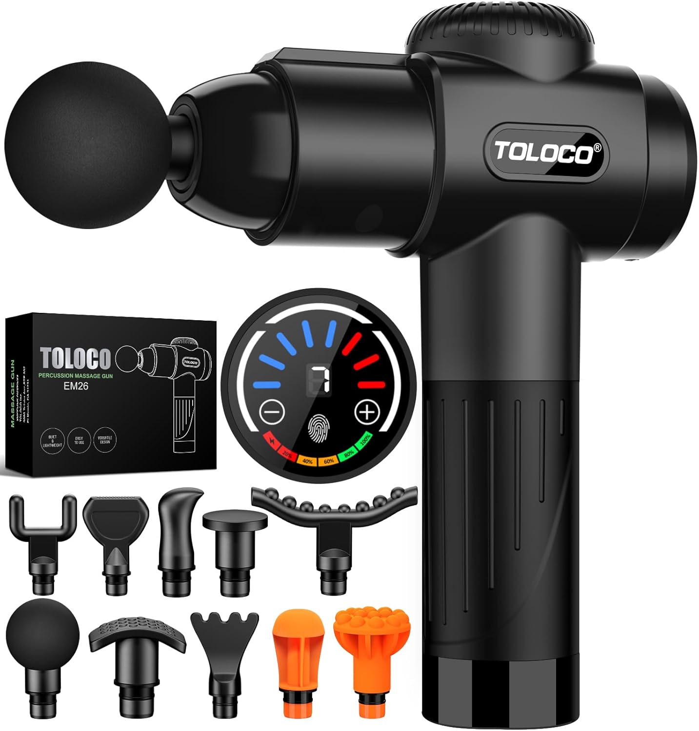 TOLOCO Massage Gun, Deep Tissue Back Massage for Athletes for Pain Relief, Percussion Massager with 10 Massages Heads & Silent Brushless Motor, Mothers Day Gifts for Mom, Black