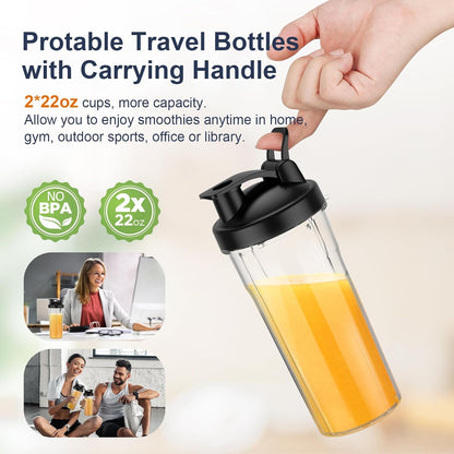 KOIOS Smoothie Blender, 900W Personal Blender for Shakes and Smoothies for Kitchen with 2 Portable Cups 22oz, Single Serve Smoothies Maker Mixer for Juices, Nutritious Recipe, Grey Blue