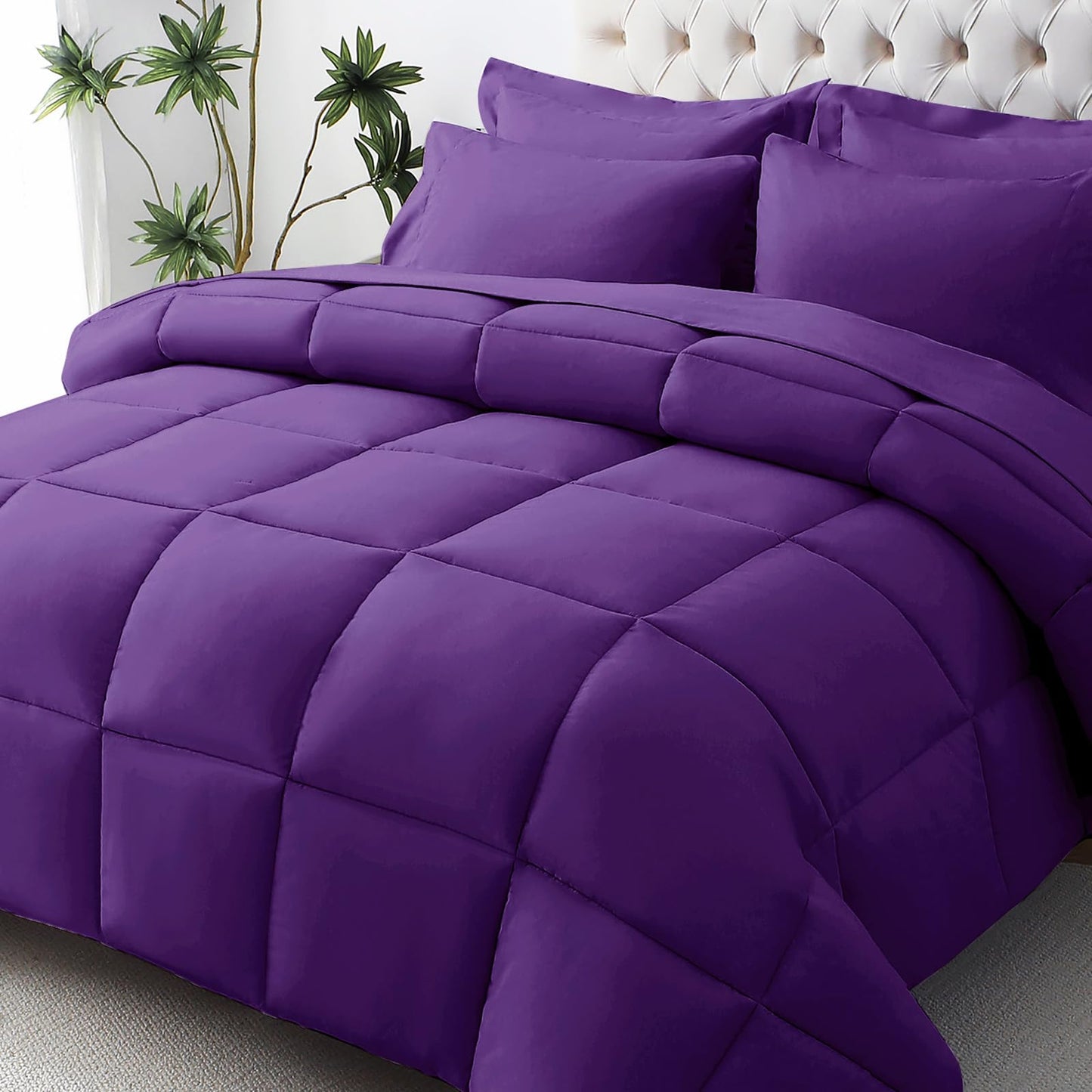 JOLLYVOGUE Queen Comforter Set, 7-Piece Bed in a Bag Queen, Ultra-Soft Comforters Queen Size, Queen Size Comforter Sets, Goose Down Alternative, Oeko-TEX Certified, Sheets & Pillowcases