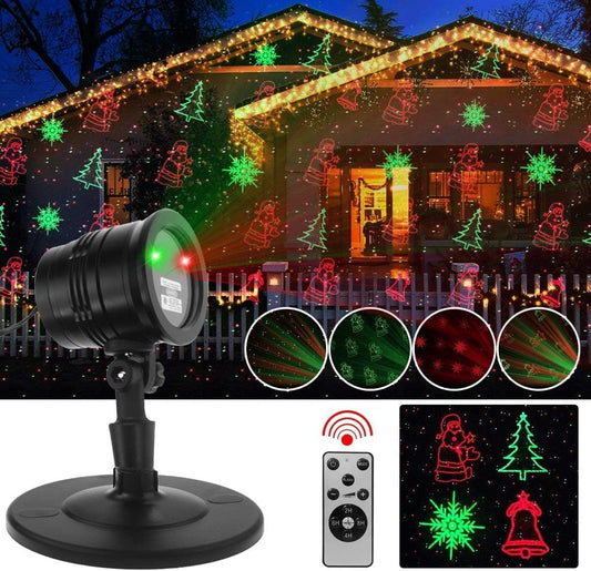 Christmas Projector Lights Outdoor Holiday Laser Lights Landscape Spotlight Red and Green Star Shower with 360 Accessibility Wireless Remote Christmas Decor for Xmas Party Outdoor Garden Patio Wall