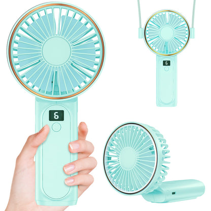 Handheld Fan, Portable Fan, 4000mAh Rechargeable Personal Fan, 180° Foldable Mini Desk Fan with 6 Wind Speed, LCD Digital Display, Lanyard as Neck Fan, Ultra Quiet, Pocket Size for Indoor Outdoor